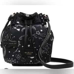 NWT 🦄 SUPER RARE 🦄 Radley London ✨ Cosmic Love ✨ Black Drawstring Bag